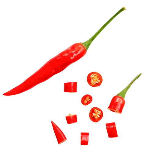 Chilli, ingefær og hvitløk ferdig hakket og fryst for å bevare kvalitet.